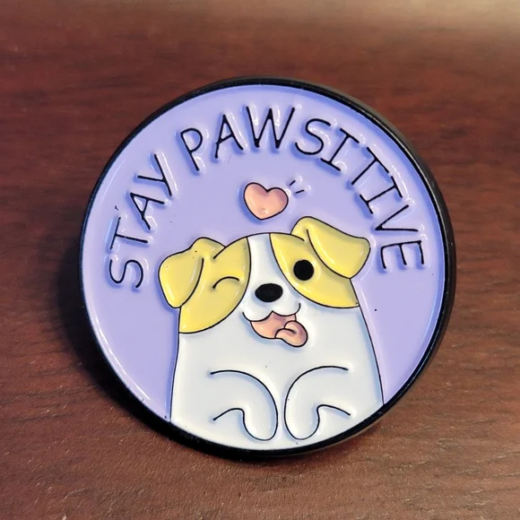 Stay Pawsitive Darling Derpy Dog Enamel Pin - Picture 6 of 10